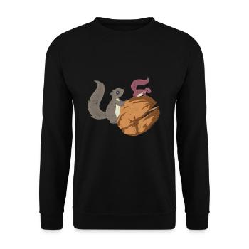 Eichhörnchen und Nuss Haselnuss Baumnuss Eichel - Unisex Pullover - Schwarz - Vorne - Alina (178cm) & Michal (187cm)