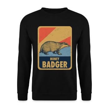 Honigdachs Retro - Unisex Pullover - Schwarz - Vorne - Alina (178cm) & Michal (187cm)