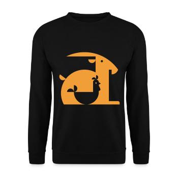 Ziege oder Hahn Illusion Optik Täuschung Geschenk - Unisex Pullover - Schwarz - Vorne - Alina (178cm) & Michal (187cm)