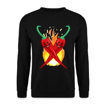 Chilli Peperoni Gewürz kochen Küche Speise Nahrung - Unisex Pullover - Schwarz - Vorne - Alina (178cm) & Michal (187cm)
