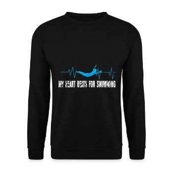 Schwimmer Herzschlag Geschenk - Unisex Pullover - Schwarz - Vorne - Alina (178cm) & Michal (187cm)