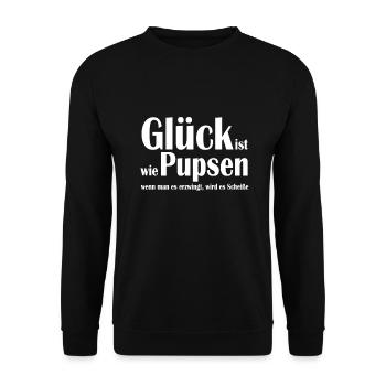 Glück ist wie Pupsen Lustiger Spruch als Geschenk - Unisex Pullover - Schwarz - Vorne - Alina (178cm) & Michal (187cm)
