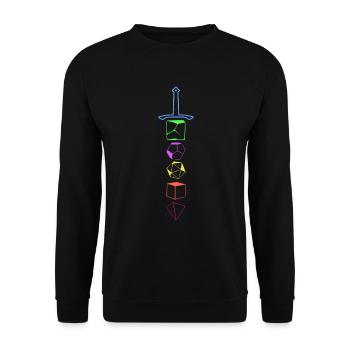 Tabletop Würfel Schwert - Unisex Pullover - Schwarz - Vorne - Alina (178cm) & Michal (187cm)
