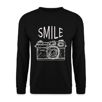 Smile Fotoapparat Lustig Geschenkidee - Unisex Pullover - Schwarz - Vorne - Alina (178cm) & Michal (187cm)