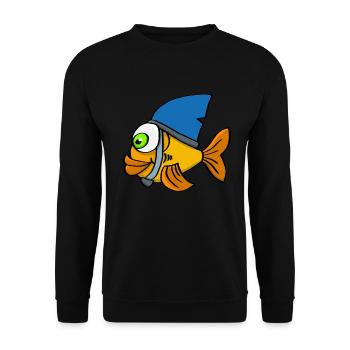 Schlauer Goldfisch Mit Haiflosse - Unisex Pullover - Schwarz - Vorne - Alina (178cm) & Michal (187cm)