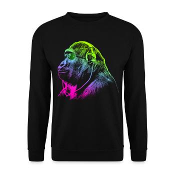 Le singe avec des écouteurs & des lunettes de soleil écoute de la musique - Sweat-shirt Unisexe - noir - Devant - Alina (178cm) & Michal (187cm)