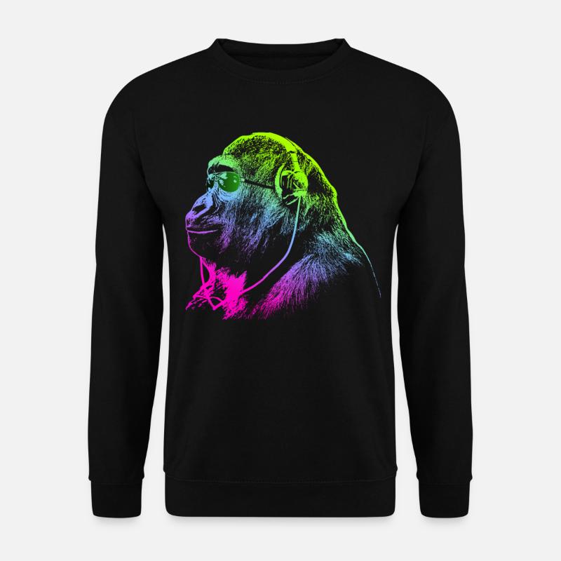 Affe mit Kopfhörern & Sonnenbrille hört Musik - Unisex Pullover - Schwarz