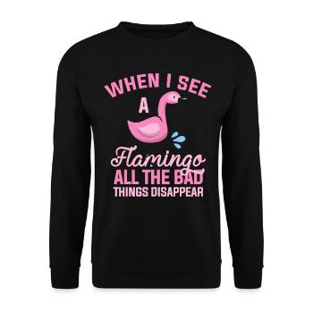 Flamingo Tier - Unisex Pullover - Schwarz - Vorne - Alina (178cm) & Michal (187cm)