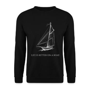 Leben Besser Segelboot - Segeln Ozean Geschenk - Unisex Pullover - Schwarz - Vorne - Alina (178cm) & Michal (187cm)