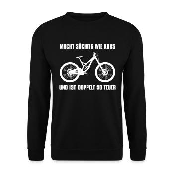 Lustiges Fahrrad T Shirt Macht Süchtig Wie Koks - Unisex Pullover - Schwarz - Vorne - Alina (178cm) & Michal (187cm)