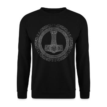 Thors Hammer Mjolnir Wikinger Runen Geschenk - Unisex Pullover - Schwarz - Vorne - Alina (178cm) & Michal (187cm)