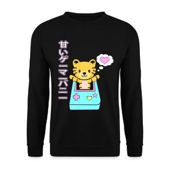 Kawai Gamer Kätzchen Kawaii Gaming Cat Ästhetische - Unisex Pullover - Schwarz - Vorne - Alina (178cm) & Michal (187cm)