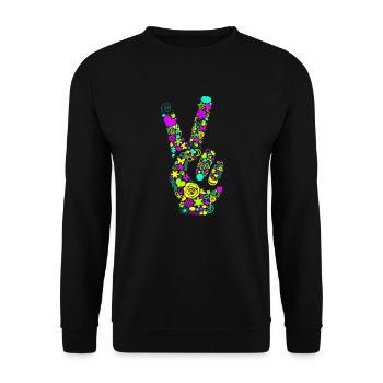 Peace Hand Signal Peace Peace Symbol Neon - Unisex Sweatshirt - black - Front - Alina (178cm) & Michal (187cm)