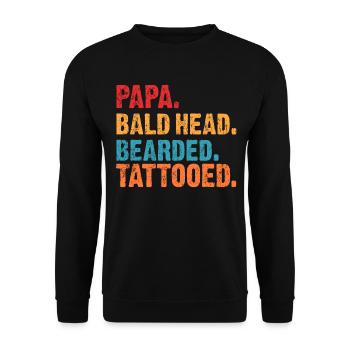 Papa Glatze Bart Tattoo Geschenk - Unisex Pullover - Schwarz - Vorne - Alina (178cm) & Michal (187cm)