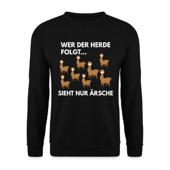 Wer Der Herde Folgt Sieht Nur Ärsche Weisheit Fun - Unisex Pullover - Schwarz - Vorne - Alina (178cm) & Michal (187cm)