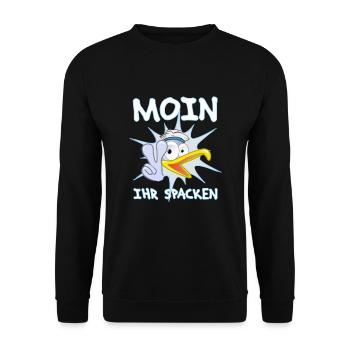 moin ihr spacken möwe geschenkidee - Unisex Pullover - Schwarz - Vorne - Alina (178cm) & Michal (187cm)
