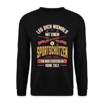 Leg Dich Nicht Mit Sportschützen An Sportschütze - Unisex Pullover - Schwarz - Vorne - Alina (178cm) & Michal (187cm)