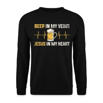 Bier Jesus Herzschlag - Unisex Pullover - Schwarz - Vorne - Alina (178cm) & Michal (187cm)