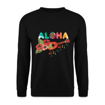 Ukulele Aloha Guitare Hawaii Fleurs Cadeau - Sweat-shirt Unisexe - noir - Devant - Alina (178cm) & Michal (187cm)