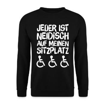 Lustiges Rollstuhlfahrer Design Geschenkidee - Unisex Pullover - Schwarz - Vorne - Alina (178cm) & Michal (187cm)