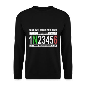 Motorrad Fahrer Zweirad Motor Geschenk - Unisex Pullover - Schwarz - Vorne - Alina (178cm) & Michal (187cm)