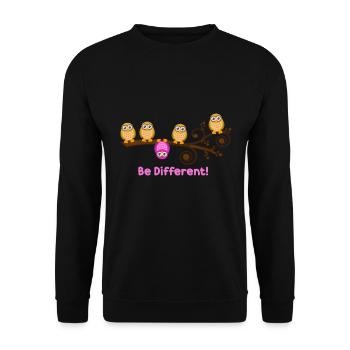 Be Different Süße Eulen Spruch - Unisex Pullover - Schwarz - Vorne - Alina (178cm) & Michal (187cm)