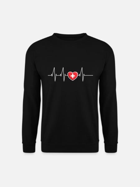 Herzschlag Schweiz Herz Swiss EKG Schweizer Flagge - Unisex Pullover - Schwarz