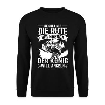 Reicht mir die Rute der König will angeln - Unisex Pullover - Schwarz - Vorne - Alina (178cm) & Michal (187cm)