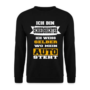 Schiedsrichter Auto Schiri Fußball Spruch lustig - Unisex Pullover - Schwarz - Vorne - Alina (178cm) & Michal (187cm)