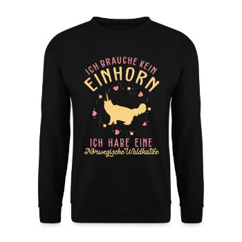 Norwegische Waldkatze Einhorn - Unisex Pullover - Schwarz - Vorne - Alina (178cm) & Michal (187cm)
