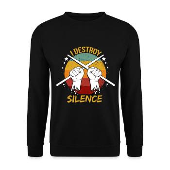 Drummer I Destroy Silence Schlagzeuger - Unisex Pullover - Schwarz - Vorne - Alina (178cm) & Michal (187cm)