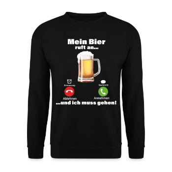 Mein bier ruft an ich muss gehen! Lustige Sprüche - Unisex Pullover - Schwarz - Vorne - Alina (178cm) & Michal (187cm)