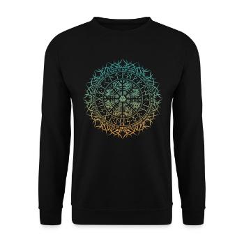 Wikinger Vegvisir mit Wikingergebet verlauf - Unisex Pullover - Schwarz - Vorne - Alina (178cm) & Michal (187cm)