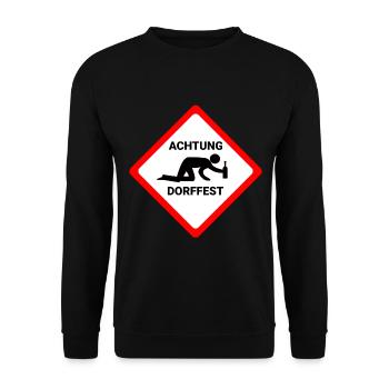 Attention village festival Caution funny warning sign party - Unisex Sweatshirt - black - Front - Alina (178cm) & Michal (187cm)