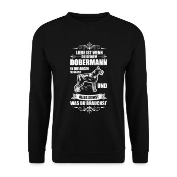 Dobermann Hund - Unisex Pullover - Schwarz - Vorne - Alina (178cm) & Michal (187cm)