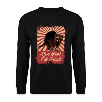 Waschbär Live Fast Eat Trash Retro Vintage - Unisex Pullover - Schwarz - Vorne - Alina (178cm) & Michal (187cm)