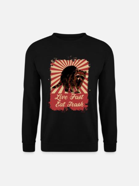 Waschbär Live Fast Eat Trash Retro Vintage - Unisex Pullover - Schwarz