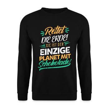 Schokolade Klimaschutz - Unisex Pullover - Schwarz - Vorne - Alina (178cm) & Michal (187cm)