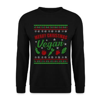Veganer Ugly Christmas Vegan Xmas Gift Geschenk - Unisex Pullover - Schwarz - Vorne - Alina (178cm) & Michal (187cm)