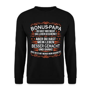 Bonus Papa Stiefvater Geschenk Pflegevater - Unisex Pullover - Schwarz - Vorne - Alina (178cm) & Michal (187cm)
