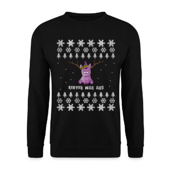 Ugly Christmas Sweater mit lustigem Ersatzrentier - Unisex Pullover - Schwarz - Vorne - Alina (178cm) & Michal (187cm)
