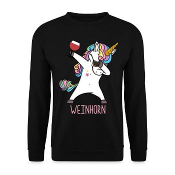 Weinhorn Dabbing Unicorn Wine - Unisex Sweatshirt - black - Front - Alina (178cm) & Michal (187cm)