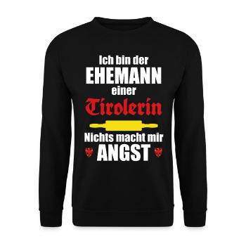 Ehemann einer Tirolerin | Lustiger Spruch Südtirol - Unisex Pullover - Schwarz - Vorne - Alina (178cm) & Michal (187cm)