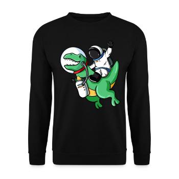 Astronaut rides T-Rex dinosaurs - Unisex Sweatshirt - black - Front - Alina (178cm) & Michal (187cm)