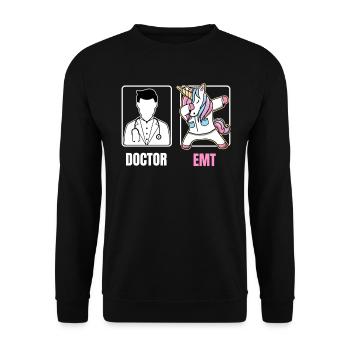EMT Dabbing Unicorn Funny Boring Doctor Quote Fun - Unisex Sweatshirt - black - Front - Alina (178cm) & Michal (187cm)