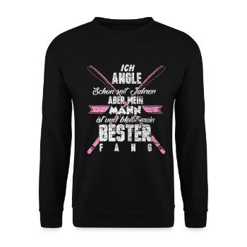 Anglerin Fisch See Geschenk - Unisex Pullover - Schwarz - Vorne - Alina (178cm) & Michal (187cm)