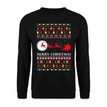 Ugly Christmas Santa Claus Design - Unisex Pullover - Schwarz - Vorne - Alina (178cm) & Michal (187cm)