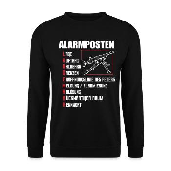 Bundeswehr Alarmposten Ablösegespräch LANGEMARK - Unisex Pullover - Schwarz - Vorne - Alina (178cm) & Michal (187cm)
