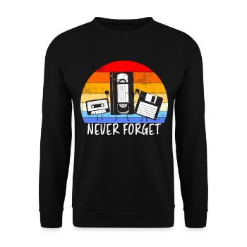 Vintage Kassette Diskette VHS Never Forget - Unisex Pullover - Schwarz - Vorne - Alina (178cm) & Michal (187cm)