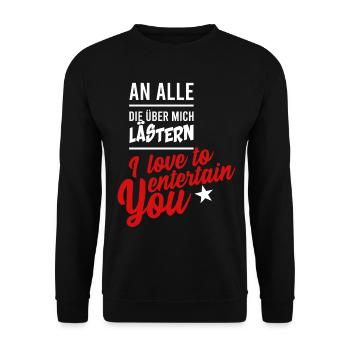 LÄSTERN, GESCHENK - Unisex Pullover - Schwarz - Vorne - Alina (178cm) & Michal (187cm)